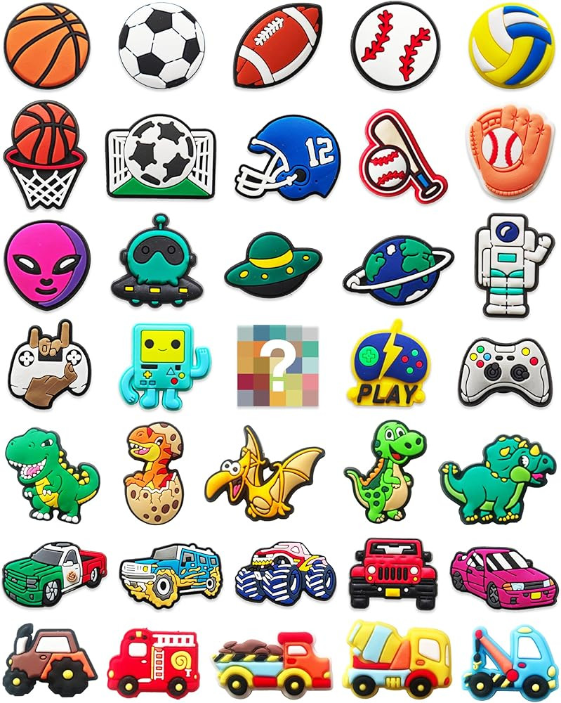 35PCS Cute Cartoon Croc Charms for Boys,Bulk Sports Video Game Truck Dinosaurs & Space Fans Shoe ... | Amazon (US)