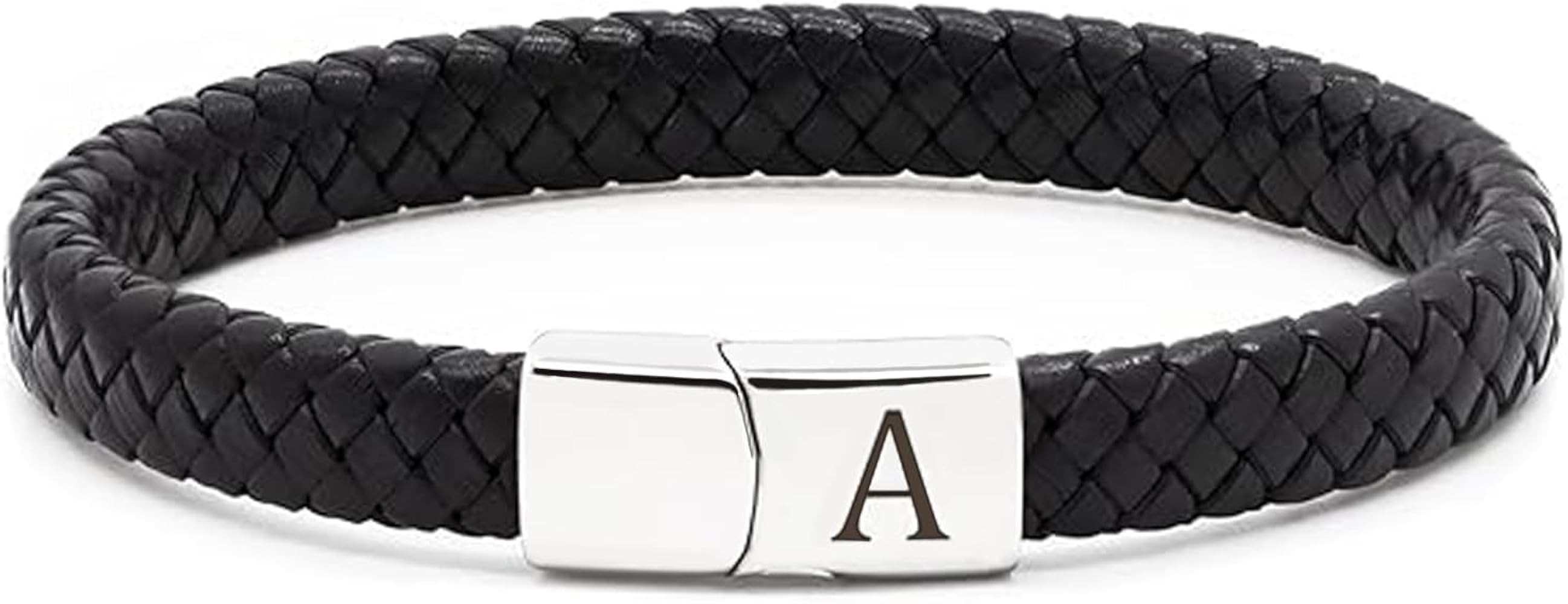 Lederarmband Herren Armband mit Buchstaben Gravur A-Z Buchstabe Armband Männer Schwarz Geflochte... | Amazon (DE)
