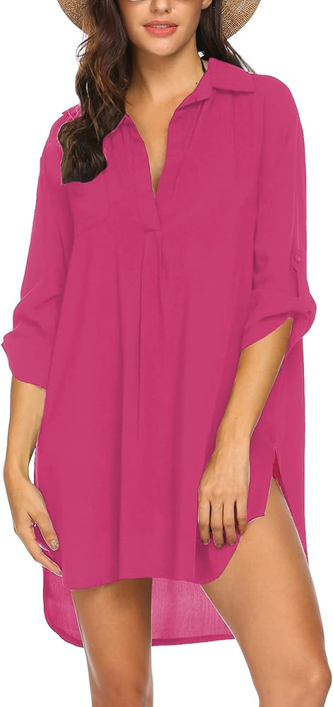 Ekouaer Women's Swimsuit Beach Cover Up Shirt Bikini Beachwear Bathing Suit Beach Dress | Amazon (US)