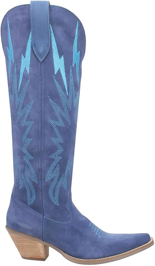 Dingo Womens Thunder Road Embroidered Snip Toe Casual Boots Knee High Mid Heel 2-3" - Black | Amazon (US)