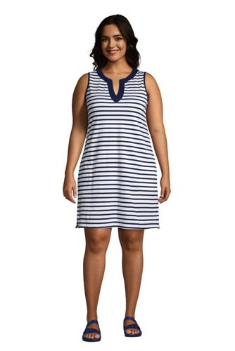 Women's Plus Size Cotton Jersey Sleeveless Swim Cover-up Dress Print | Lands' End (US)