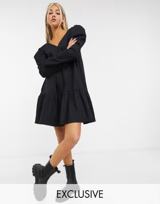 COLLUSION v-neck mini dress in black | ASOS (Global)