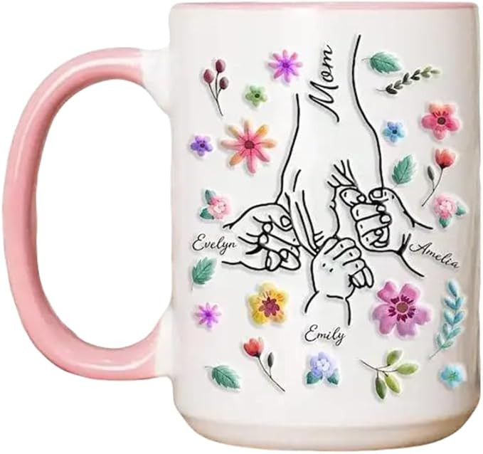 Personalized Kids Holding Mom‘s Hand 3D Inflated Effect Mug, Mom You Hold My Hand, Also My Hear... | Amazon (US)