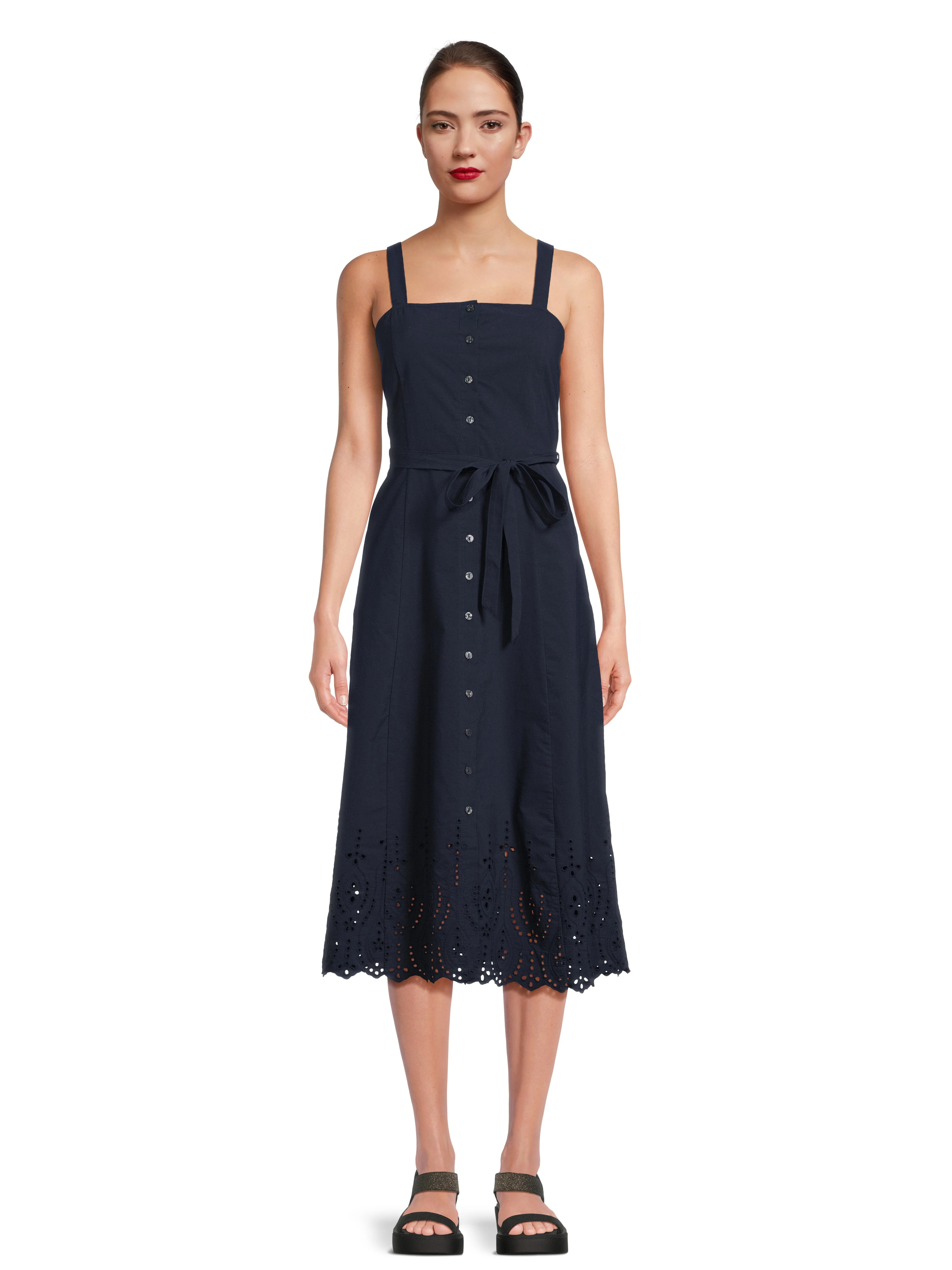 Time and Tru Women's Cotton Eyelet Button Front Dress, Sizes XS-XXXL | Walmart (US)