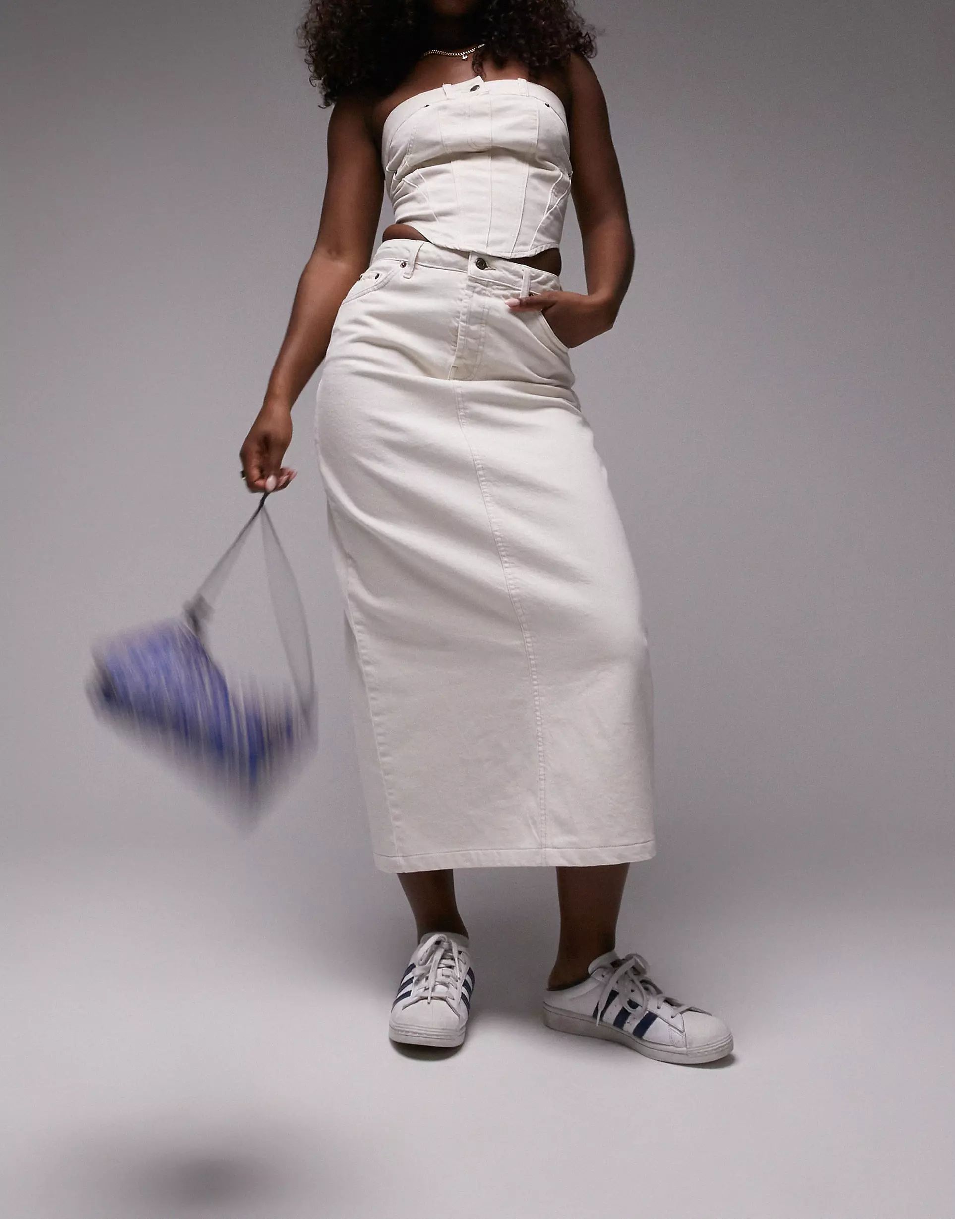 Topshop Hourglass denim midi skirt in off white | ASOS (Global)