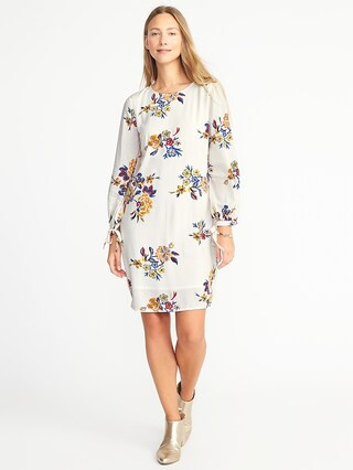 Old Navy Womens Tie-Sleeve Shift Dress For Women White Floral Size L | Old Navy US