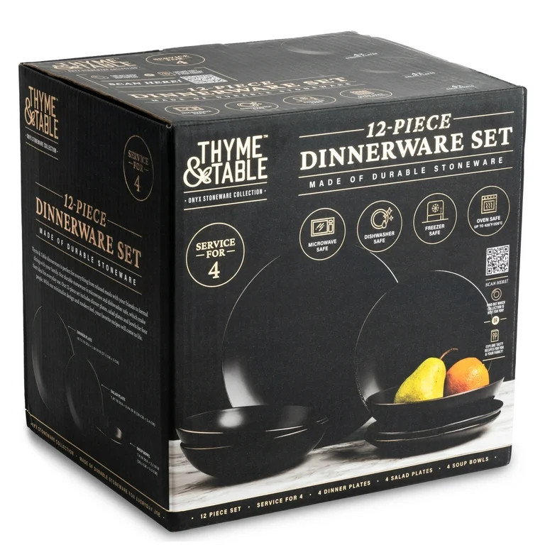 Thyme & Table 12-Piece Stoneware Dinnerware Set,  Black Onyx Collection | Walmart (US)