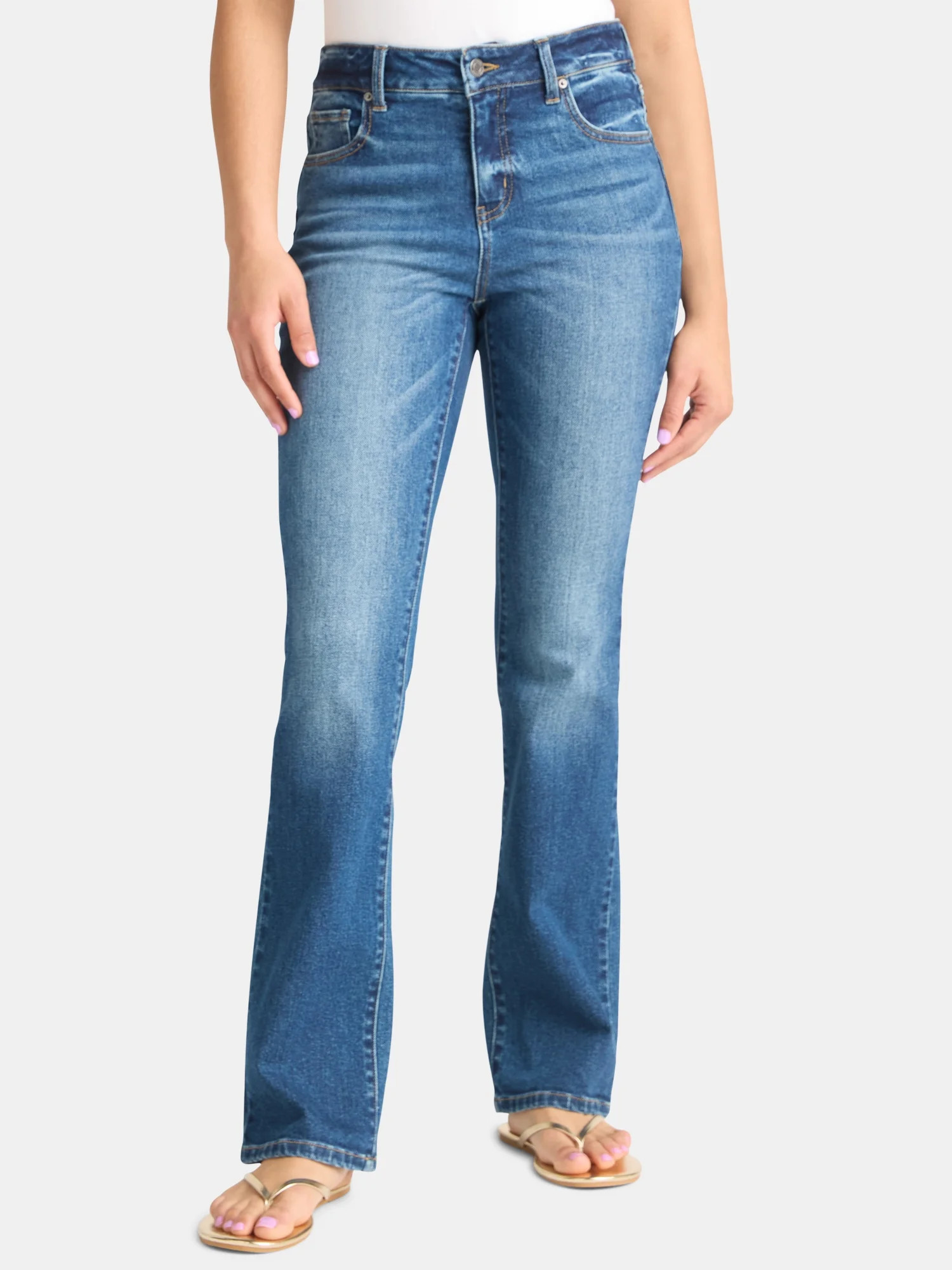 Time and Tru Women's Mid Rise Bootcut Jeans, Available in 30", 32", 34" Inseams, sizes 0-20 | Walmart (US)