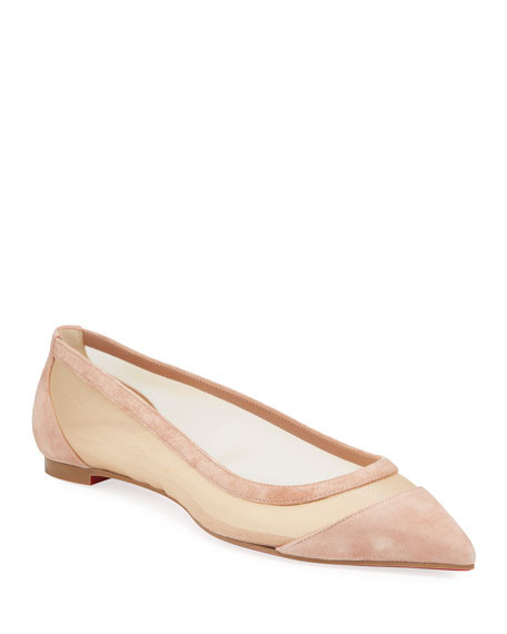 Christian Louboutin Galativi Mesh Pointed Red Sole Flats | Neiman Marcus