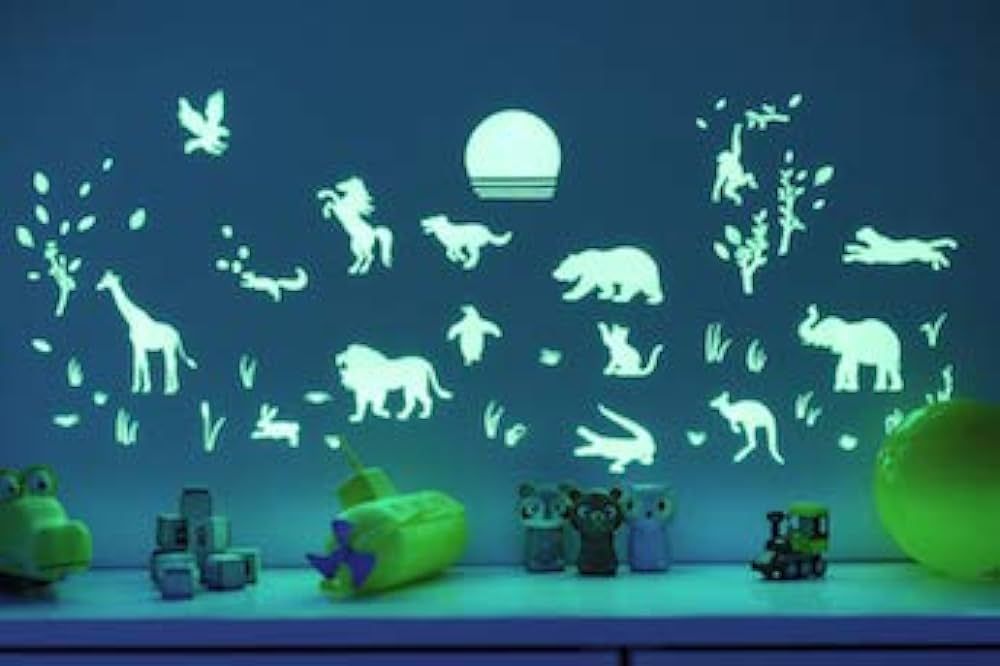 GLOPLAY Animal Safari (68pcs/Pack), Glow in The Dark Educational Wall Stickers, The Eco-Friendly ... | Amazon (US)