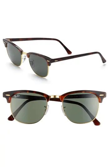 Men's Ray-Ban Classic Clubmaster 51Mm Sunglasses - Dark Tortoise/ Green | Nordstrom