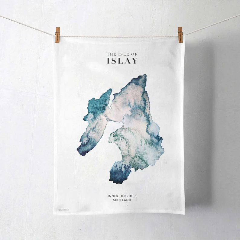 Isle of Islay Watercolour Map Organic Tea Towel Art | Scottish Islands | Scotland Themed Gift | H... | Etsy (US)