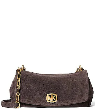 Michael Kors Suede Small Bryant Turnlock Convertible Chain Shoulder Bag - Chocolate | Dillard's