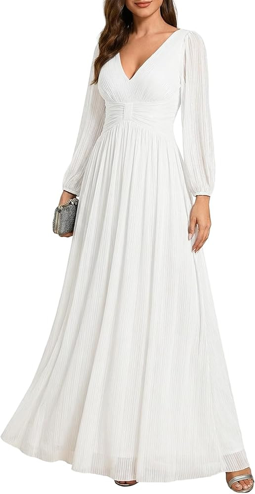 Ever-Pretty Women's A-Line Glitter Formal Dresses V-Neck Long Sleeves Floor Length Evening Gowns ... | Amazon (US)