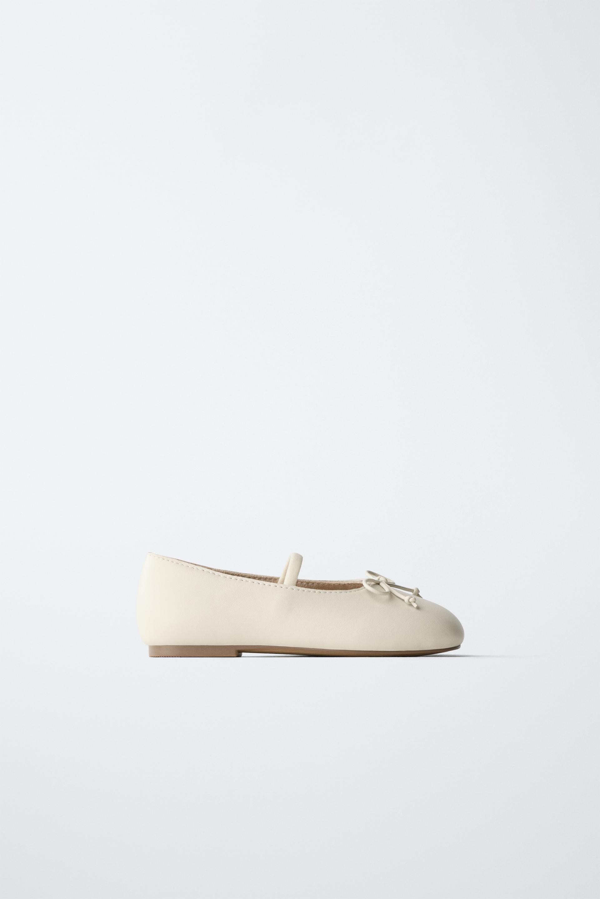Zara - Leather Bow Ballet Pumps - White - 7 (14,9 Cm) - Kids | Zara UK