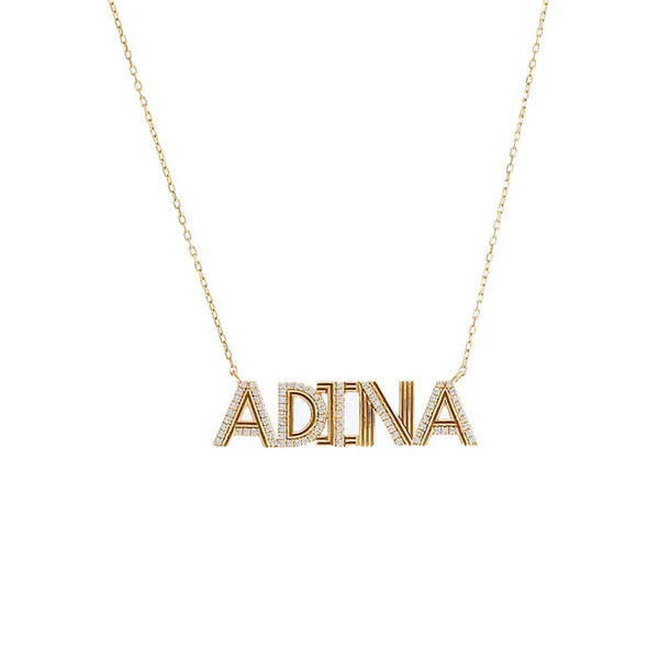 Solid/Pave Uppercase Block Name Necklace | Adina Eden