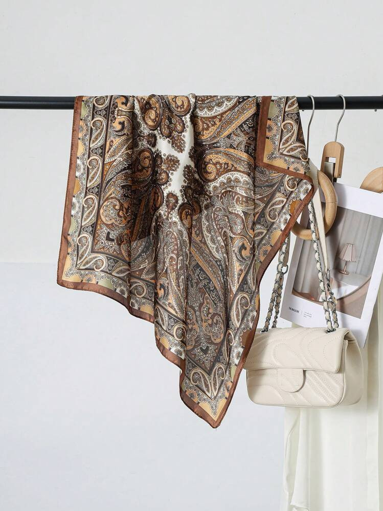 70cm Faux Silk Square Scarf For Women Bandana Beach Accessories Paisley Floral Print Neck Shawl, Headscarf, Suitable For Summer Beach | SHEIN