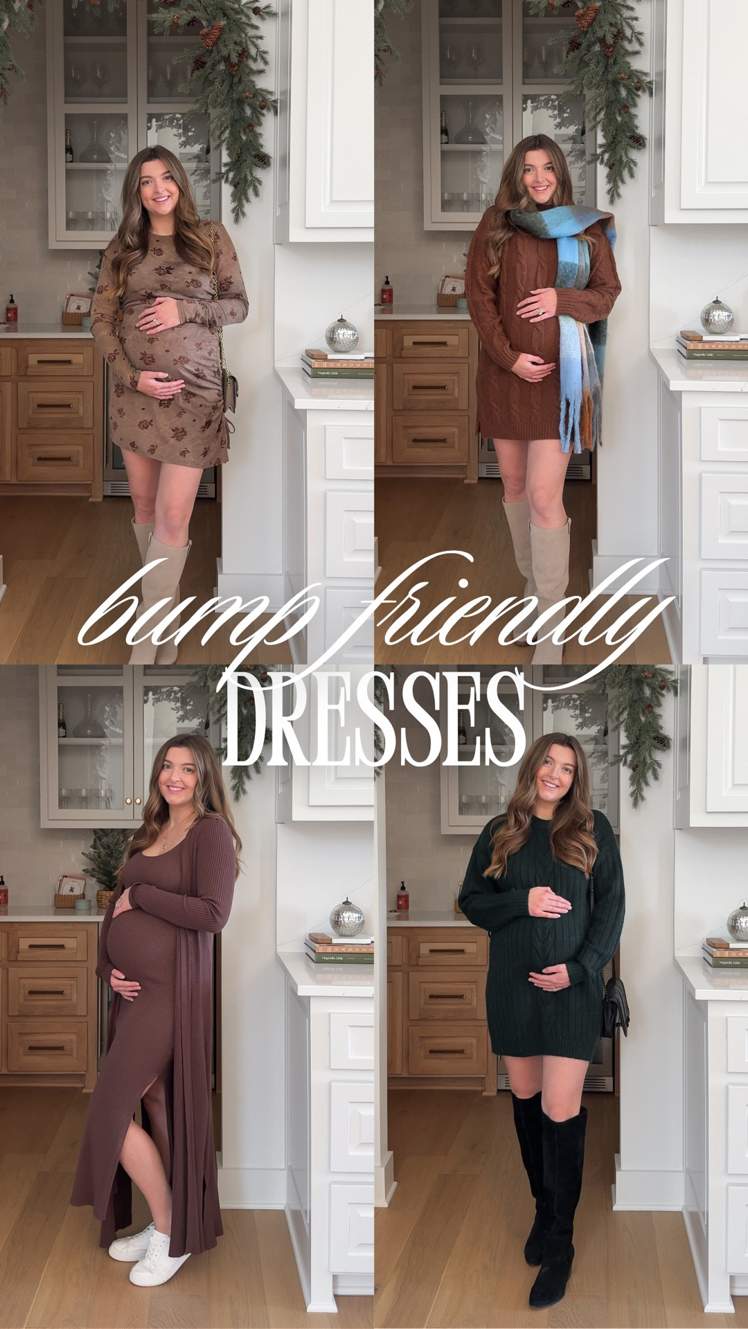 Trying to find my style again with a bump, I found so many cute Lulus dresses for the holidays 🎄🤍
I’ve had a hard time finding the confidence (and motivation) to dress cute during this pregnancy. I would much rather be in PJS, leggings, or sweatshirts🫠 So this winter I promised myself I would dress up more - look good, feel good mentality!! I love all four of these looks! Sweater dresses and tall boots are so easy to dress the bump in + you can dress them up or down for holiday parties, Christmas Eve, or holiday errands! The long cardigan dress is one of my favs!

Dress 1 size: large
Dress 2 size: medium
Dress 3 size: large
Dress 4 size: medium

Bump style, bump friendly, holiday dress, winter fashion, affordable fashion

#LTKBump