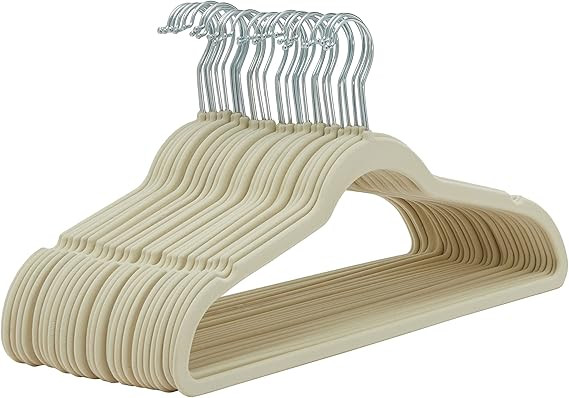 Amazon Basics Slim, Velvet, Non-Slip Suit Clothes Hangers, Ivory/Silver - Pack of 30 | Amazon (US)