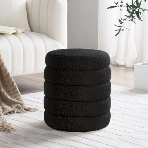 Get Set Style Modern Round Ottoman with Soft Padded Seat, Storage Vanity Stool for Makeup, Upholstered Footrest Stool Ottoman Foot Stool for Living Room, Bedroom | Amazon (CA)