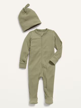 Footed Sleep &amp; Play Rib-Knit One-Piece &amp; Beanie Layette Set for Baby | Old Navy (US)
