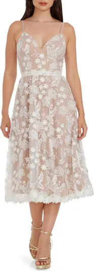 Tahani Floral Embroidered Fit & Flare Midi Dress | Nordstrom