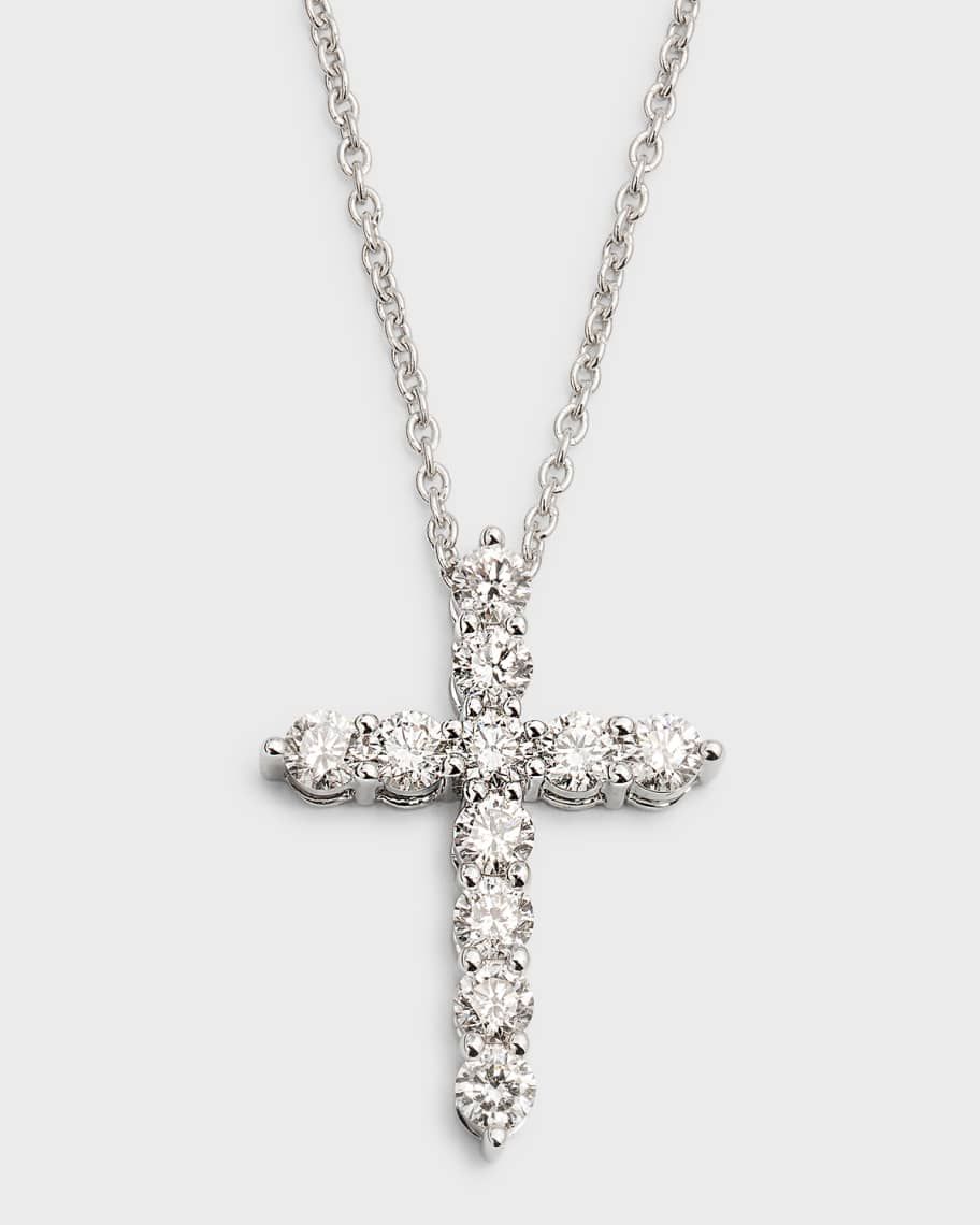 Neiman Marcus Diamonds 18K White Gold Round Diamond Cross Pendant Necklace, 1.0tcw | Neiman Marcus