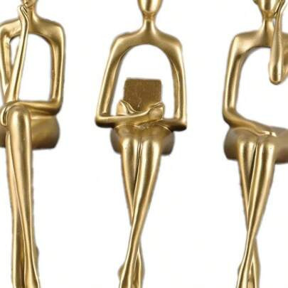 SHENAN Resin Reading Sculpture Gold Decor Sitting Thinker Statue Abstract Sculptures Bookshelf Decor Accents Resin Gold Figurines For Home Office Livi | SHEIN