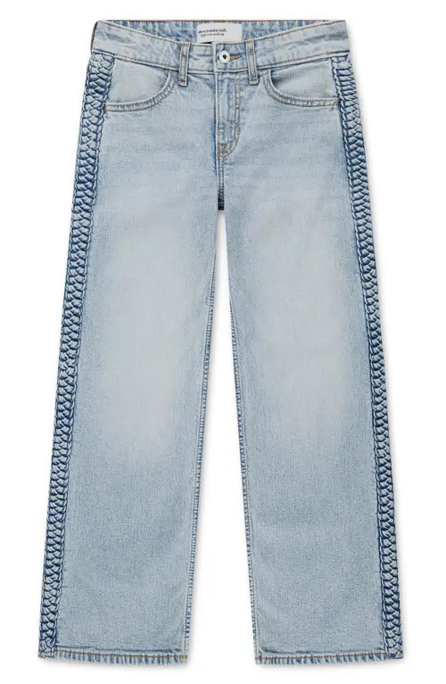 abercrombie kids Kids' Braided High Waist Wide Leg Jeans in Aquamarine at Nordstrom, Size 15-16 | Nordstrom