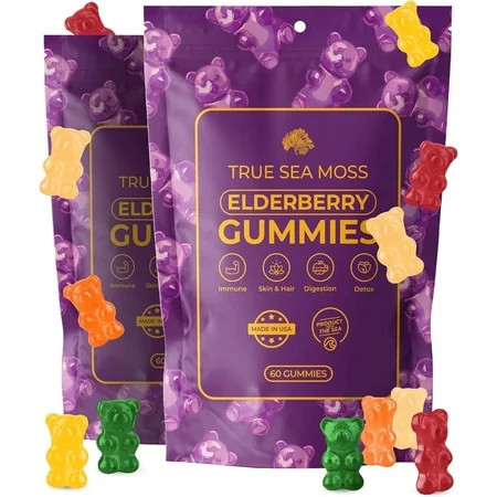 TrueSeaMoss Sea Moss Elderberry Gummies – Immune Support, Energy Boost, Skin & Hair Health, Detox with Magnesium, Burdock Root & Bladderwrack – 120 Vegan Gummies, Made in the USA | Walmart (US)