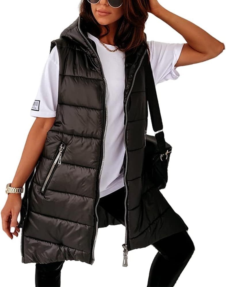 Cnkwei Womens Hooded Outwear Vest Lightweight Cotton Padded Zip-Up Winter Warm Gilet | Amazon (US)