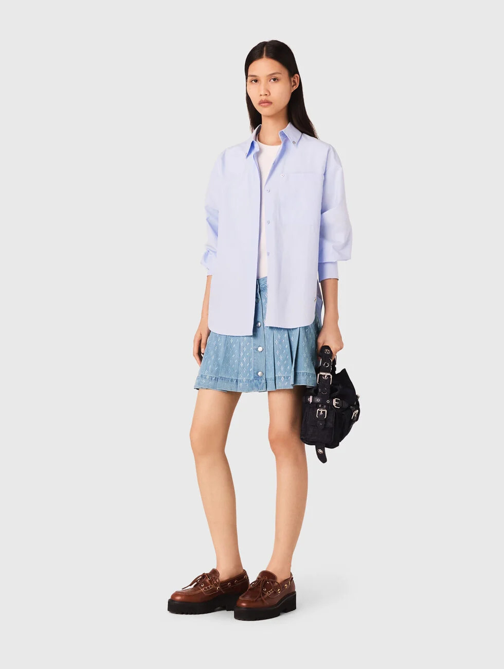 Short pleated denim skirt with strass Blue for Women | Maje | Maje US