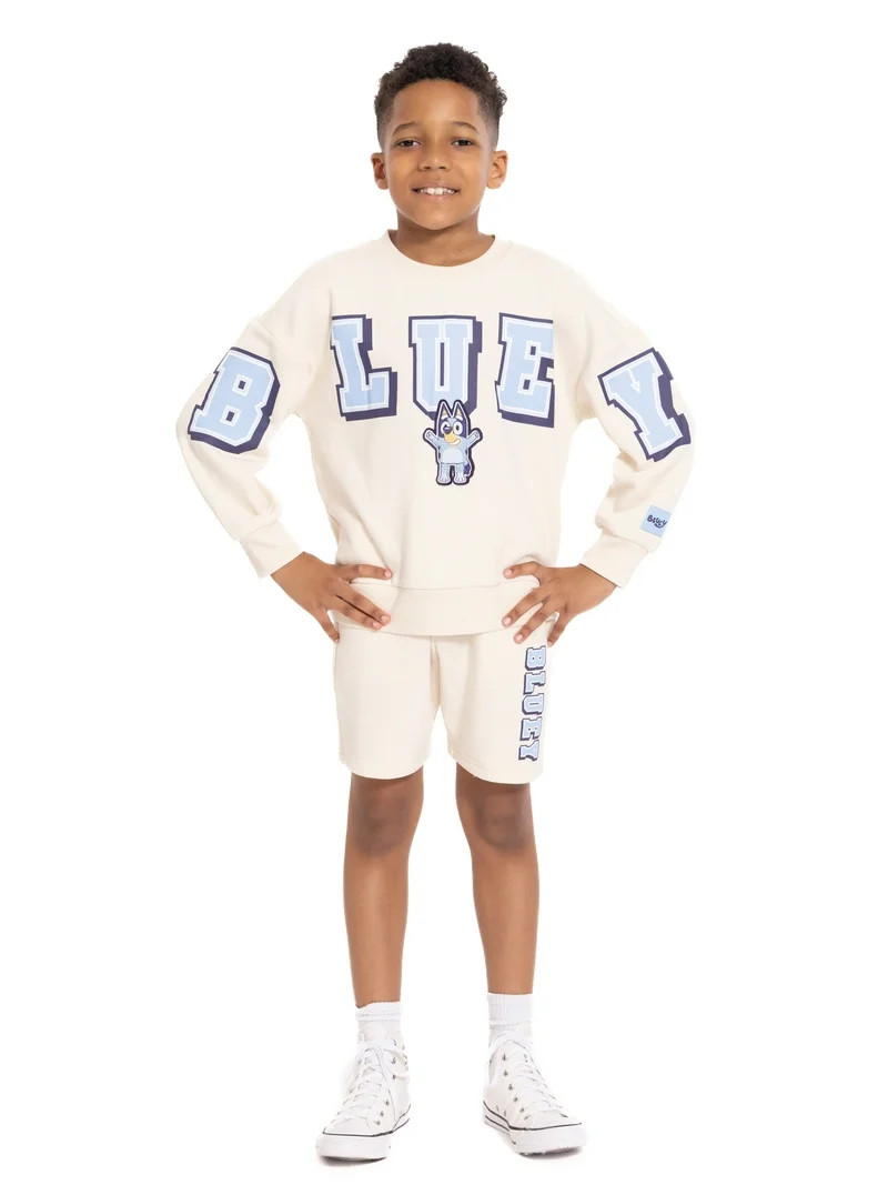 Bluey Boys Long Sleeve Graphic Crewneck Sweatshirt with Matching Short, 2-Piece Set, Sizes 4-12 | Walmart (US)