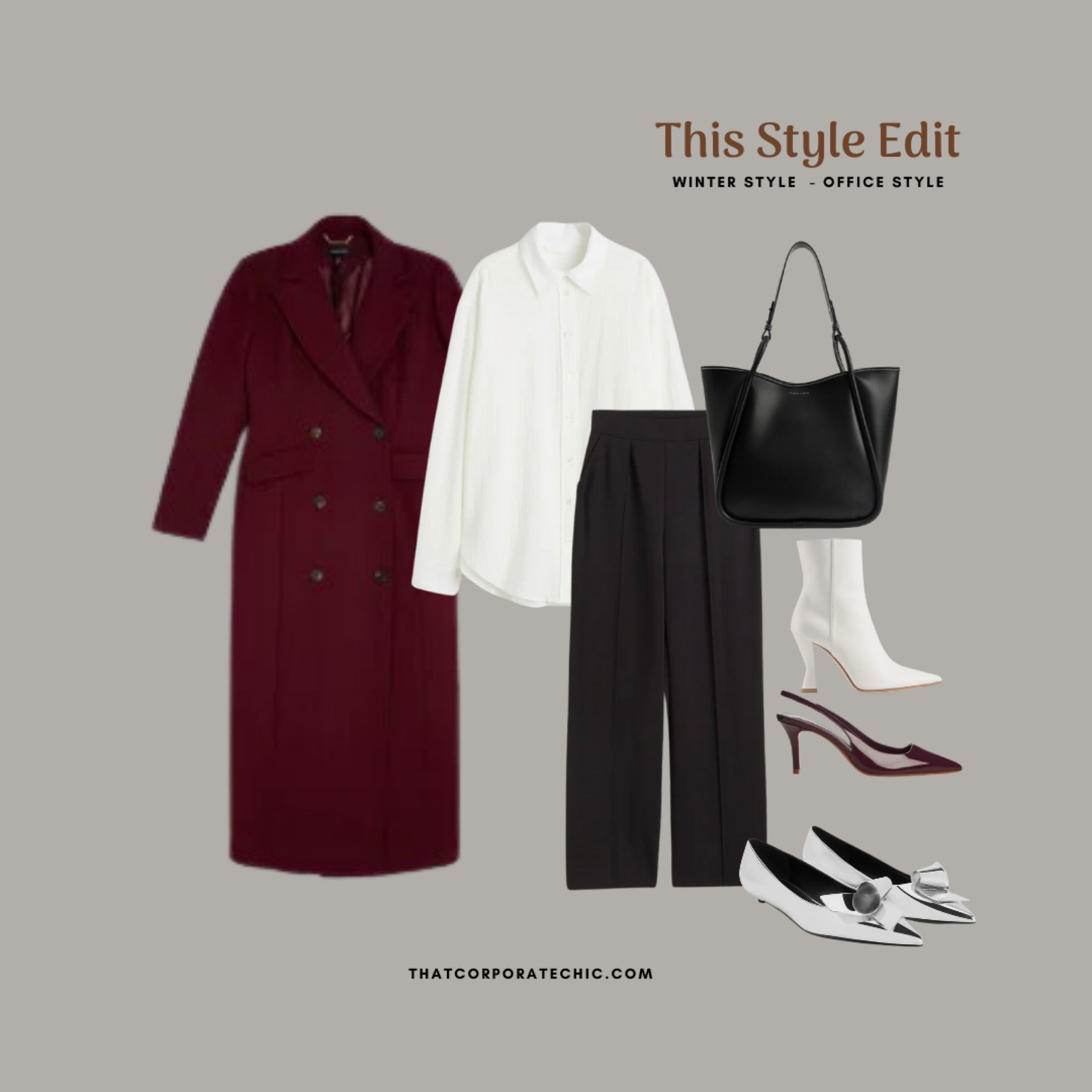 Winter workwear - Layer a thermal top underneath your blouse or wear a black roll-neck top for extra warmth.

_______
Work bag, winter coat, work shoes, versatile style look, workwear, office style


#LTKeurope #LTKworkwear #LTKstyletip