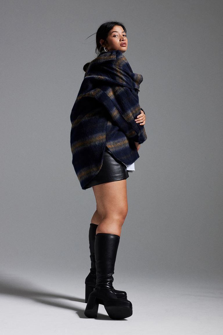 Oversized Wool-blend Shacket - Dark blue/orange striped - Ladies | H&M US | H&M (US + CA)