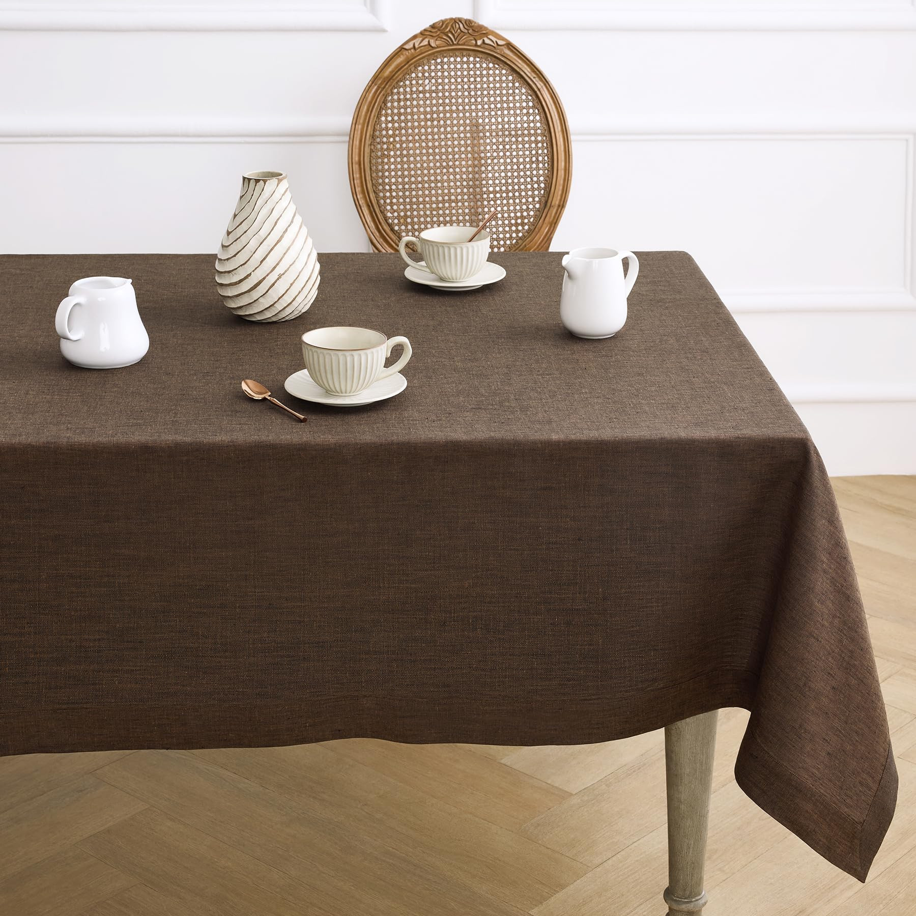 Solino Home Linen Tablecloth 60 x 144 Inch - 100% Pure Linen Chambray Brown Table Cloth for Recta... | Amazon (US)