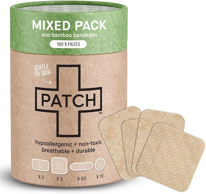 PATCH 100 Piece Value Pack Mixed Sizes - Eco-Friendly Bamboo Bandages for Cuts & Scratches, Hypoa... | Amazon (US)