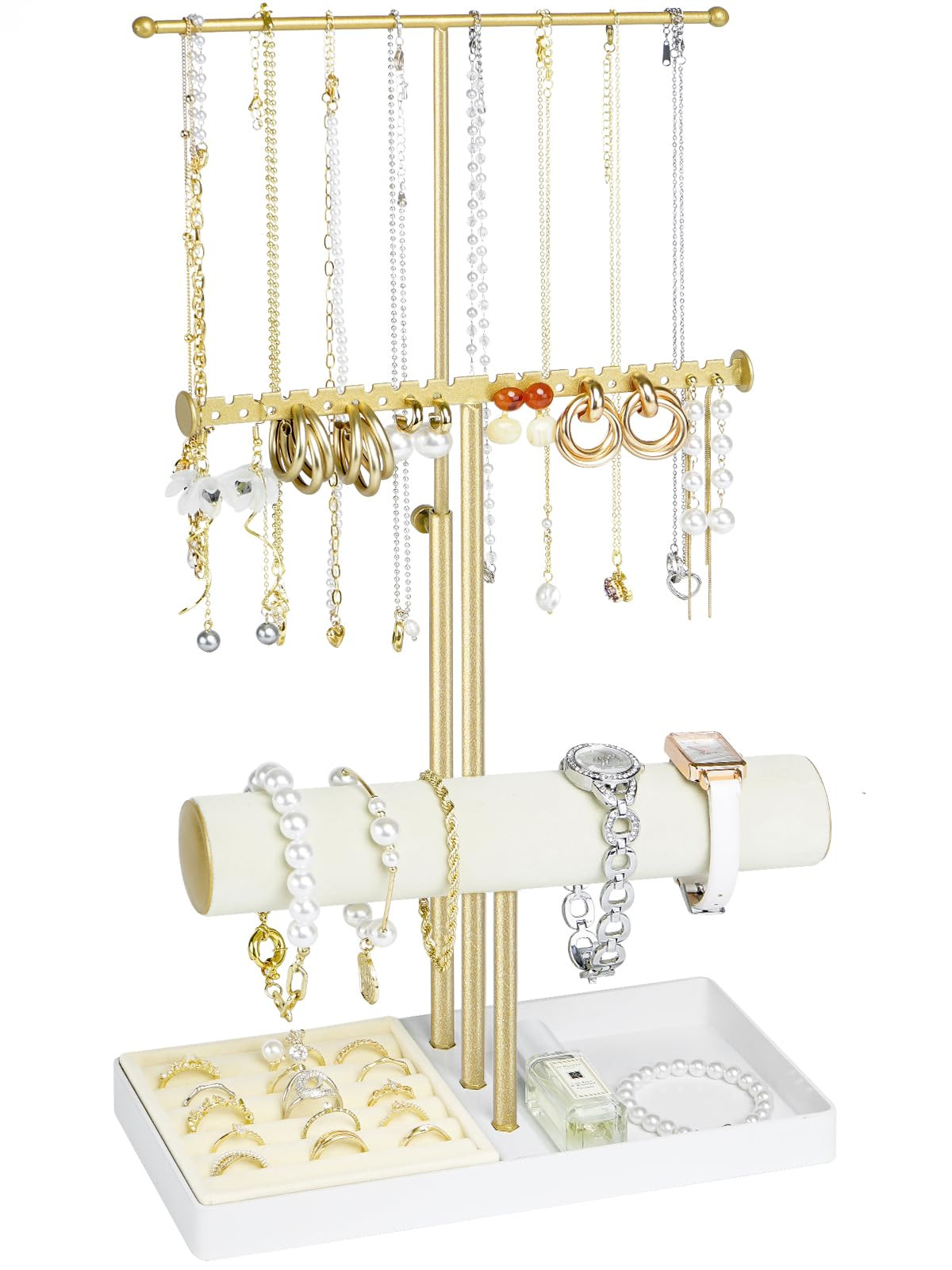 Jenseits Jewelry Organizer Stand Necklace Holder Organizer, 3-Tier Earrings Organizer w/Bracelet ... | Amazon (US)