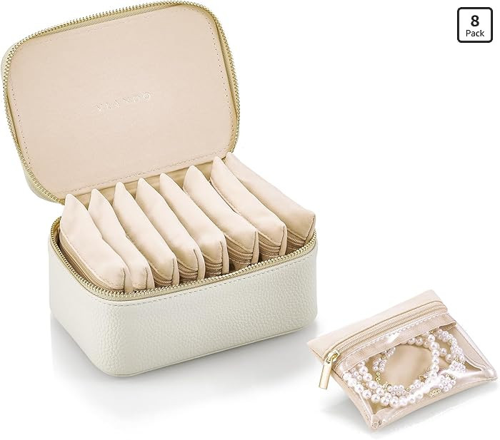 VLANDO Travel Jewelry Case with 8 Velvet Jewelry Bags Jewelry Travel Organizer Box for Girls Jewe... | Amazon (US)