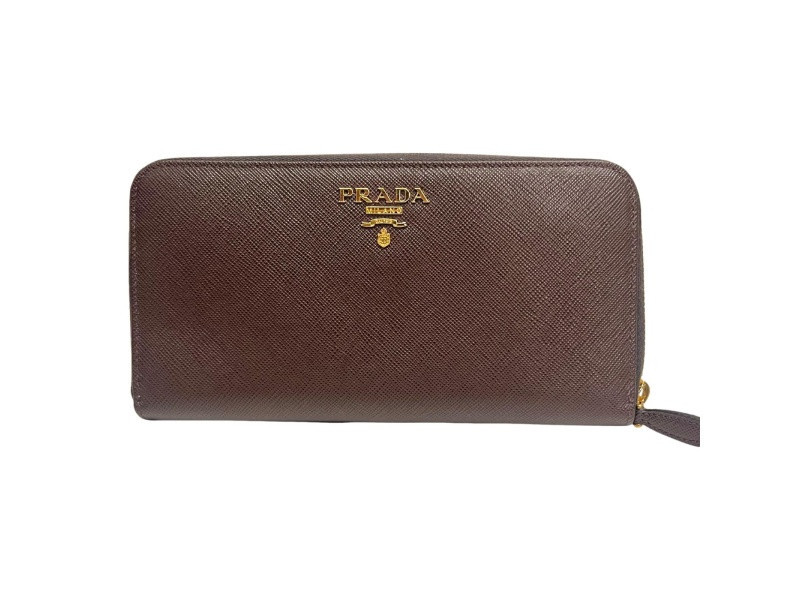 Prada Bruciato Brown Saffiano Leather Zip Around Continental Wallet | JTV Jewelry