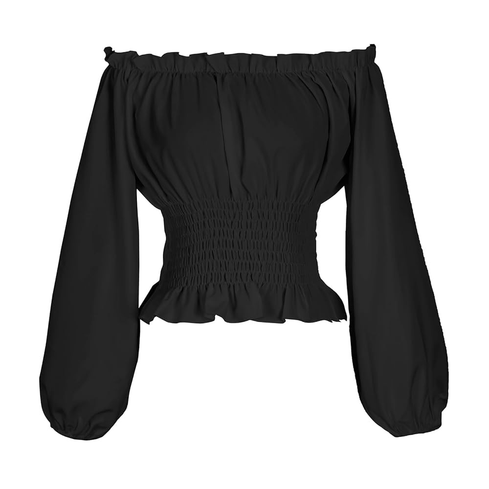 Womens Renaissance Blouse Peasant Off Shoulder Tops Pirate Long Sleeve Peasant Blouse | Amazon (US)