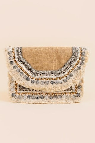 Rita Straw Fringe Boho Clutch  - francesca's | Francesca's