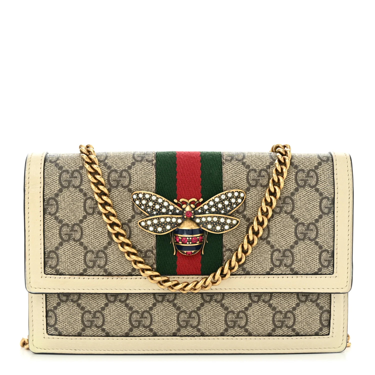 GUCCI GG Supreme Monogram Web Queen Margaret Chain Wallet White | FASHIONPHILE | FASHIONPHILE (US)