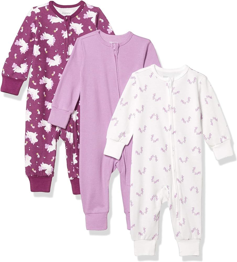 Hanes Ultimate Baby Zippin 3 Pack Sleep and Play Suits | Amazon (US)