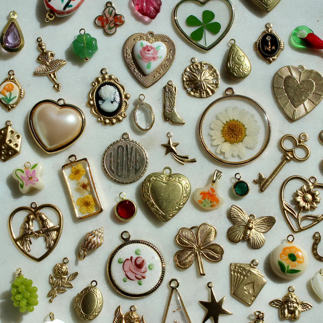 DIY Charm Necklace Kit Customizable Charm Necklace Custom Vintage Charms Gold Plated and Raw Bras... | Etsy (US)