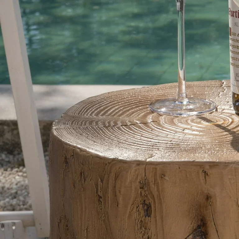 COSIEST Light Brown Concrete End Table, Wood Tree Trunk Stool - Walmart.com | Walmart (US)