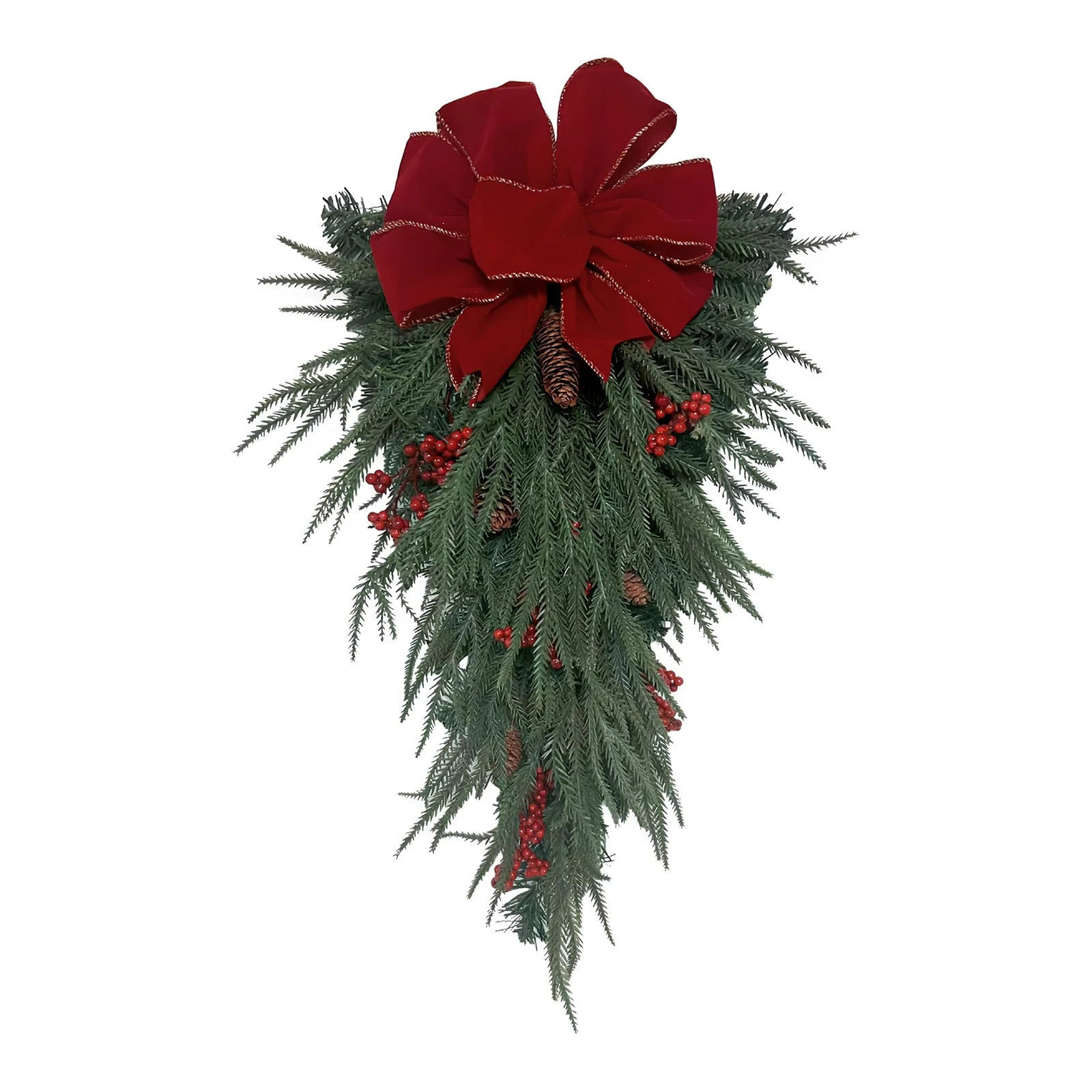 Christmas Swag Teardrop Wreath 15.7" – Elegant Holiday Front Door Wreath with Holly, Magnolia L... | Walmart (US)