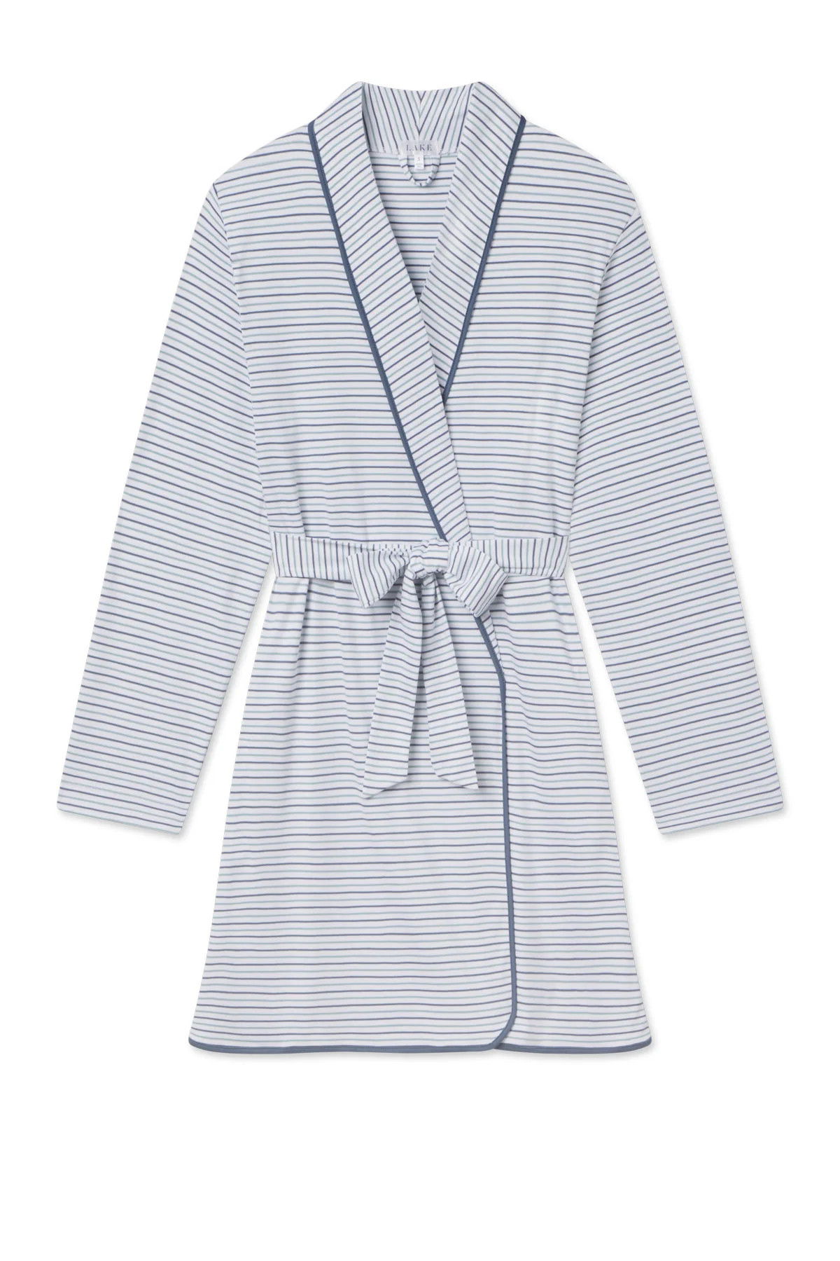 Pima Short Robe in Sea Depth Multi Stripe | Lake Pajamas