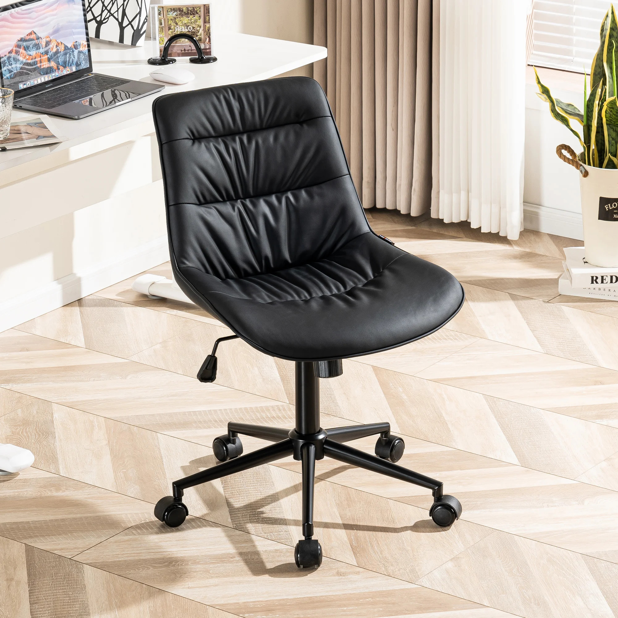 Armless Swivel Office Chair Faux Leather Upholstered Waterproof Desk Chair | Wayfair North America
