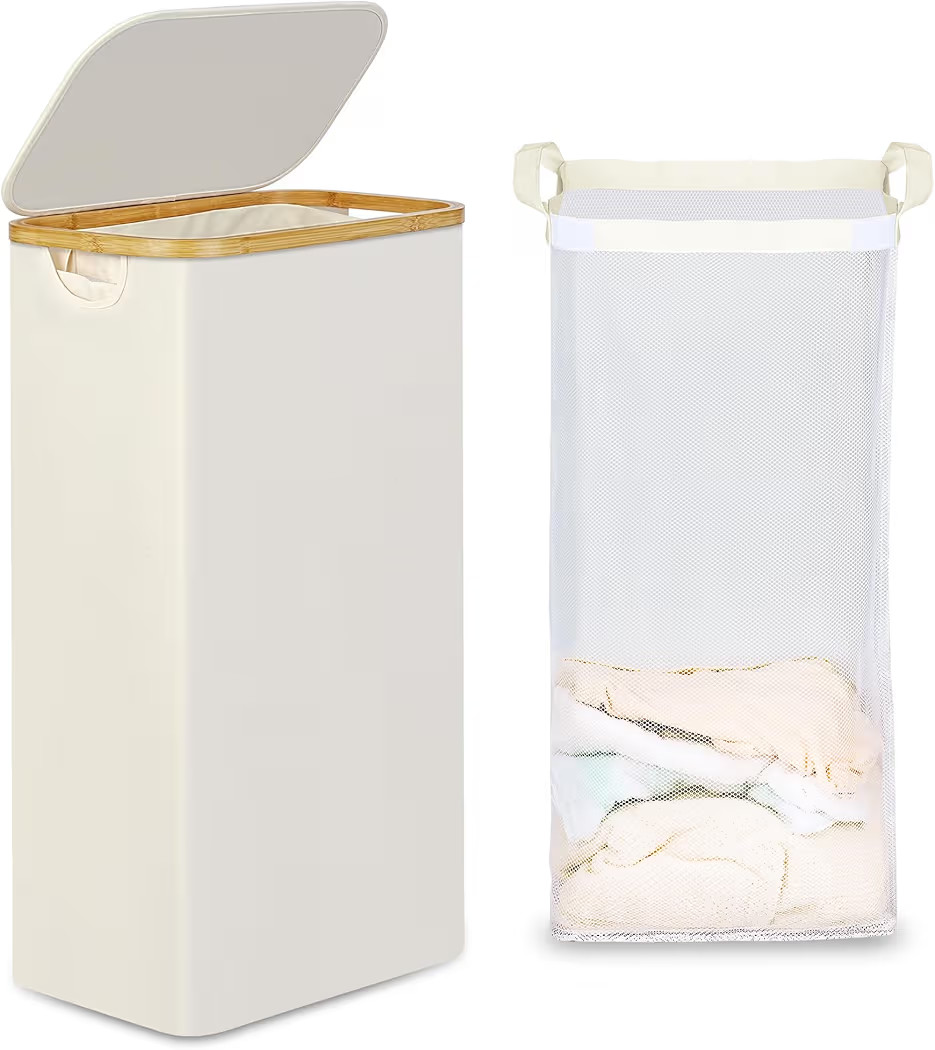 efluky Slim Laundry Basket with Lid, Narrow Laundry Hamper with Removable Bag, Skinny Dirty Cloth... | Amazon (US)